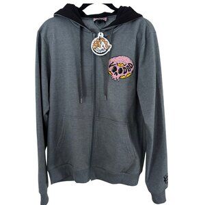 Voodoo Doughnut Pink Frosted Drip Skull Gray Hoodie Size Small NEW
